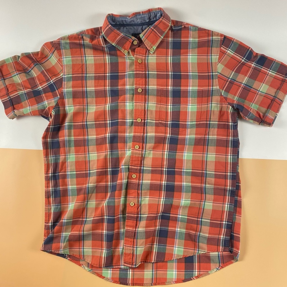Arrow | Plaid Short Sleeve Men’s Button Down Cotton Blend Shirt | Size L